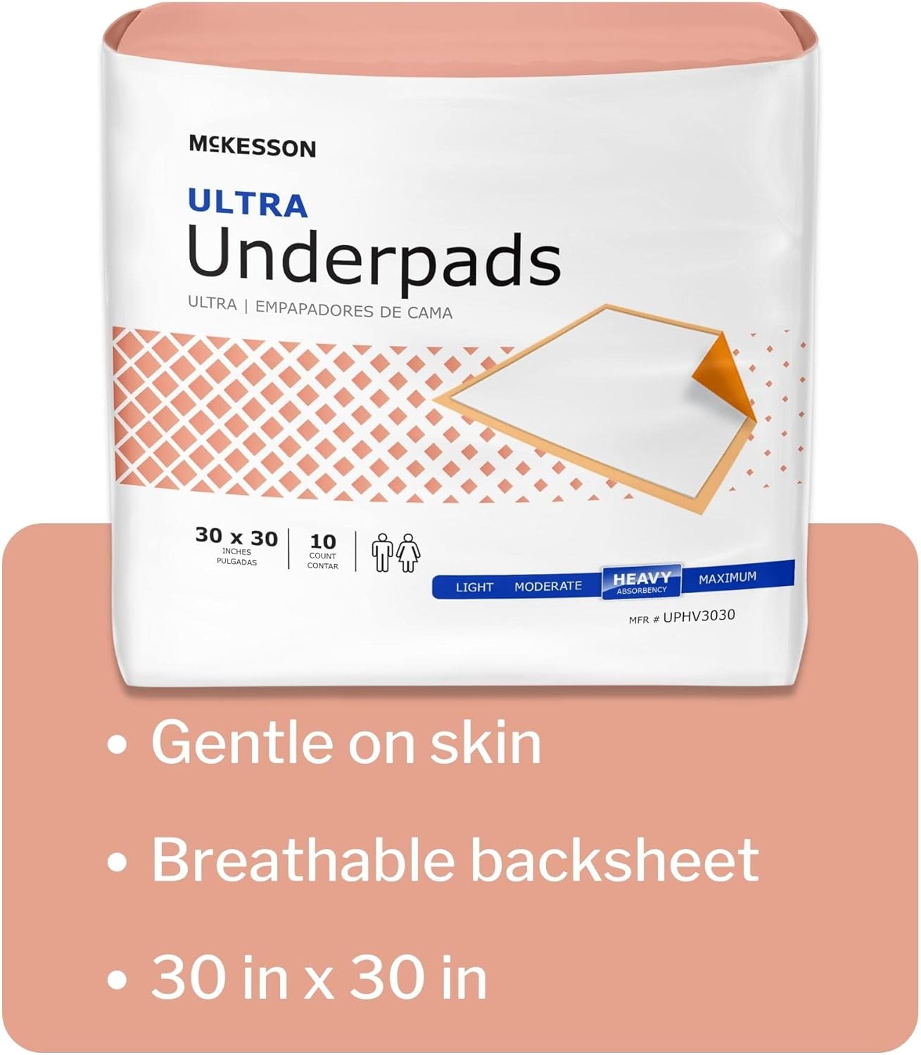 McKesson Ultra Underpads, Incontinence Bed Pads, Heavy Absorbency, 30 in x 30 in, 10 Count : Health & Household