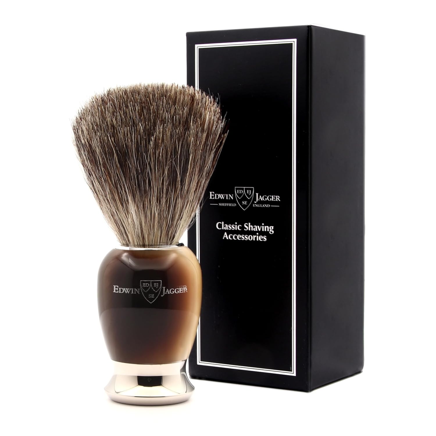 Edwin Jagger Simulated Horn Pure Badger Hair Shaving Brush With Nickel Plated Collar And End Cap : Beauty & Personal Care