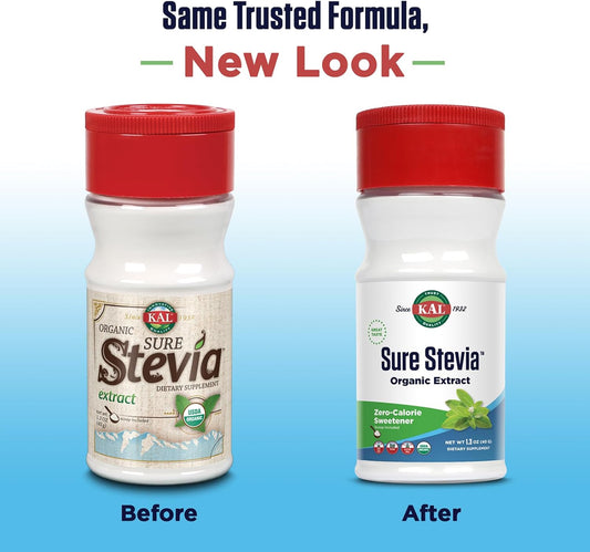 Kal Sure Stevia Extract, Organic Stevia Powder, Low Carb, Zero Calorie Sweetener, Keto Friendly, Great Taste, Low Glycemic, Vegan, Gluten Free, No Fillers, 60-Day Guarantee, Approx. 690 Servings, 1.3Oz