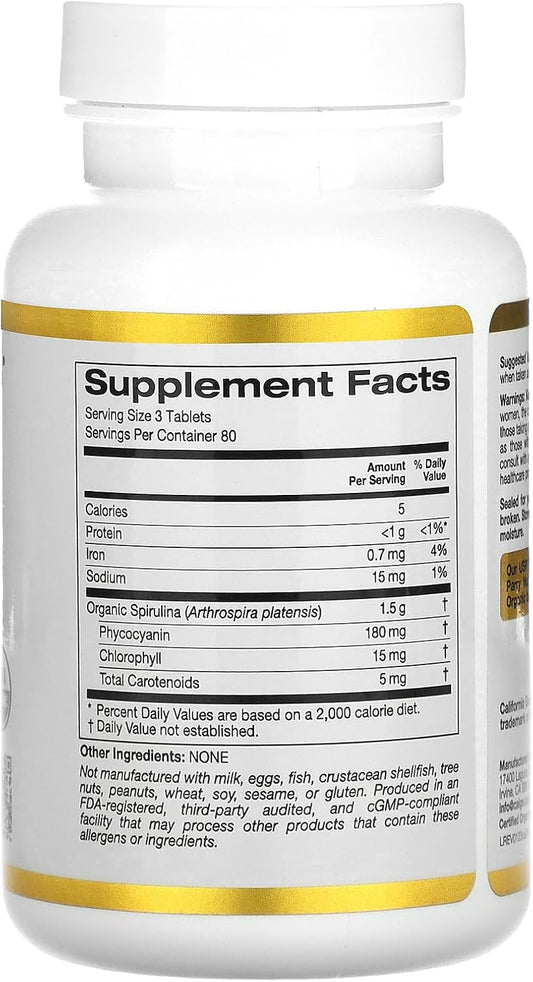 Organic Spirulina Supplement By California Gold Nutrition, Featuring A Green Superfood With Antioxidants, Vegan Friendly, Gluten Free, Non-Gmo, 500 Mg, 240 Tablets