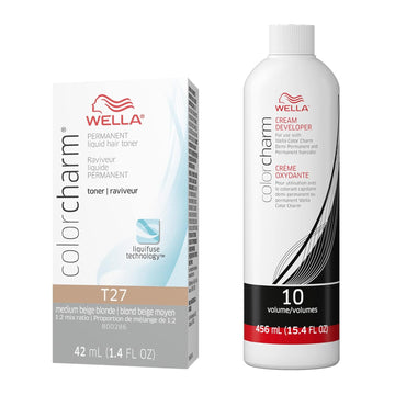 Wella Colorcharm Hair Toner, T27 Medium Beige Blonde + 10 Vol. Developer