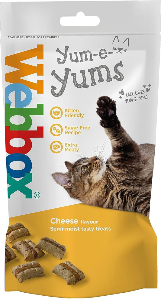 Webbox Yum-e-Yums Semi-Moist Cat Treats, Cheese - Kitten Friendly, Added Taurine, Wheat and Grain Free Recipe with No Artificial Colours (9 x 40g Bags)