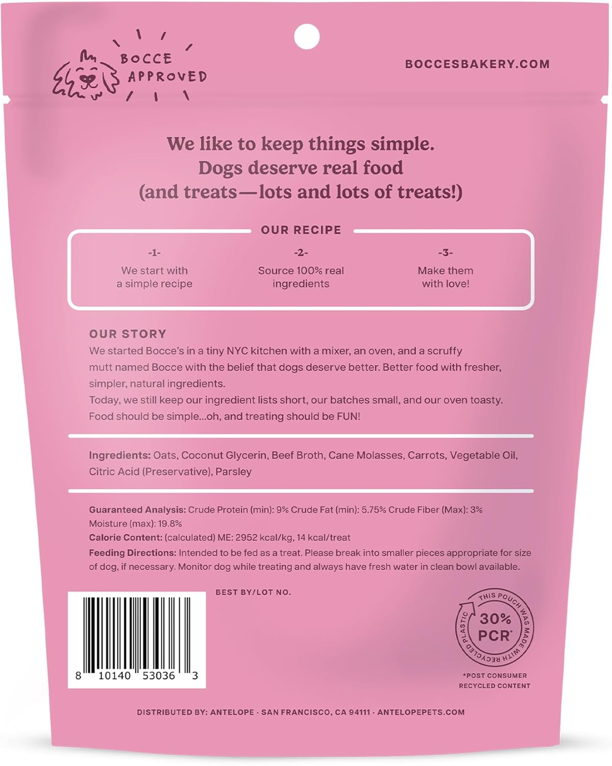 Bocce's Bakery Bone Broth Wellness Treats for Dogs, Wheat-Free Everyday Dog Treats, Made with Real Ingredients, Baked in The USA, All-Natural Soft & Chewy Cookies, 6 oz : Pet Supplies