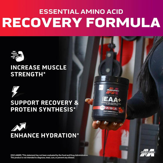 Muscletech Platinum Essential Amino Acids Supplement With Electrolytes, Grape - Pre-Workout Powder For Energy, Muscle Growth & Strength Builder - Eaa Complex For Men & Women - 30 Servings