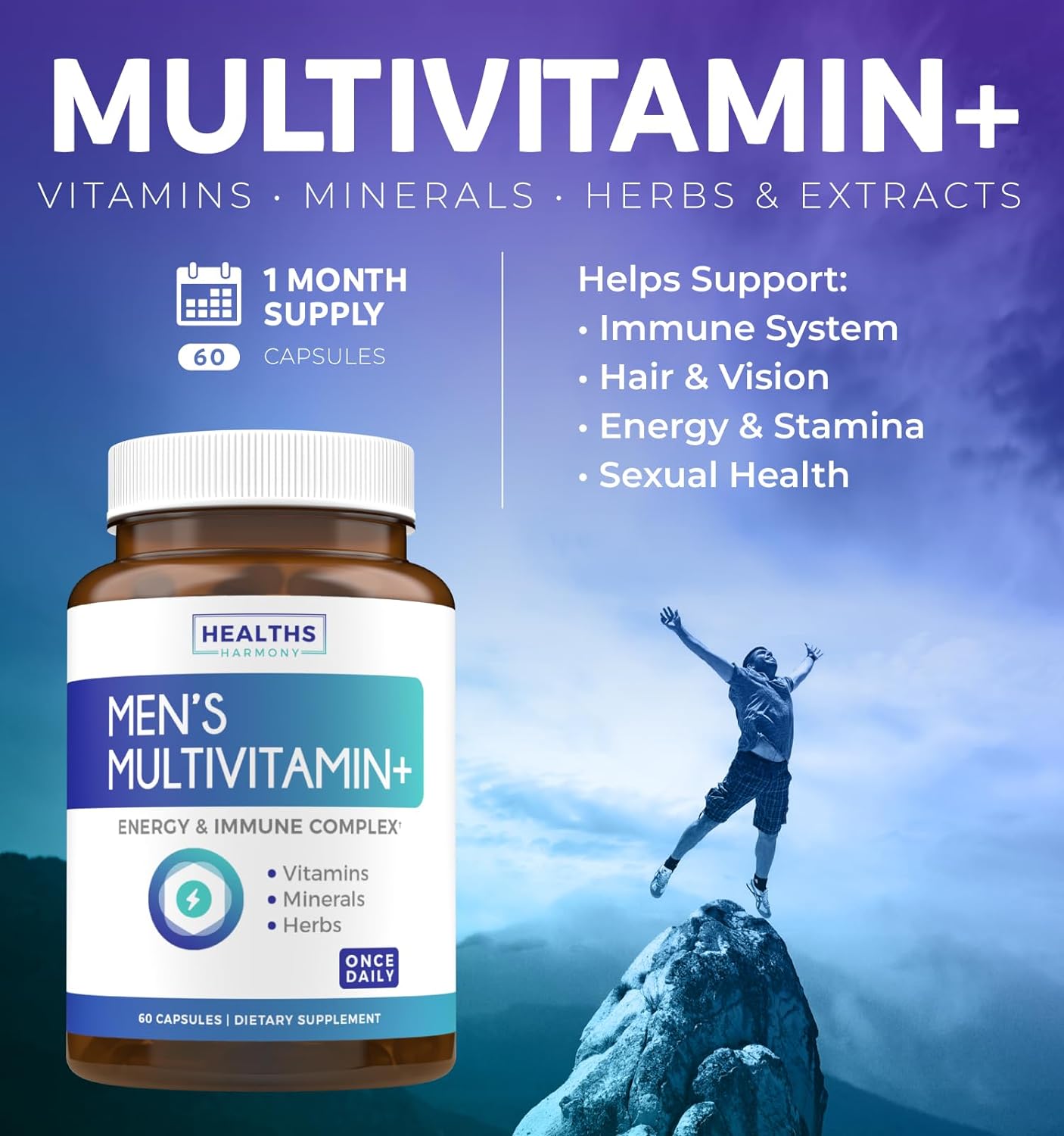 Multivitamin for Men (Non-GMO) Daily Mens Vitamins & Multimineral Plus Energy Boost, Prostate Support, Eye Health & Antioxidants with Saw Palmetto, Biotin, Lutein for Men - 60 Capsules - Multi Tablet : Health & Household
