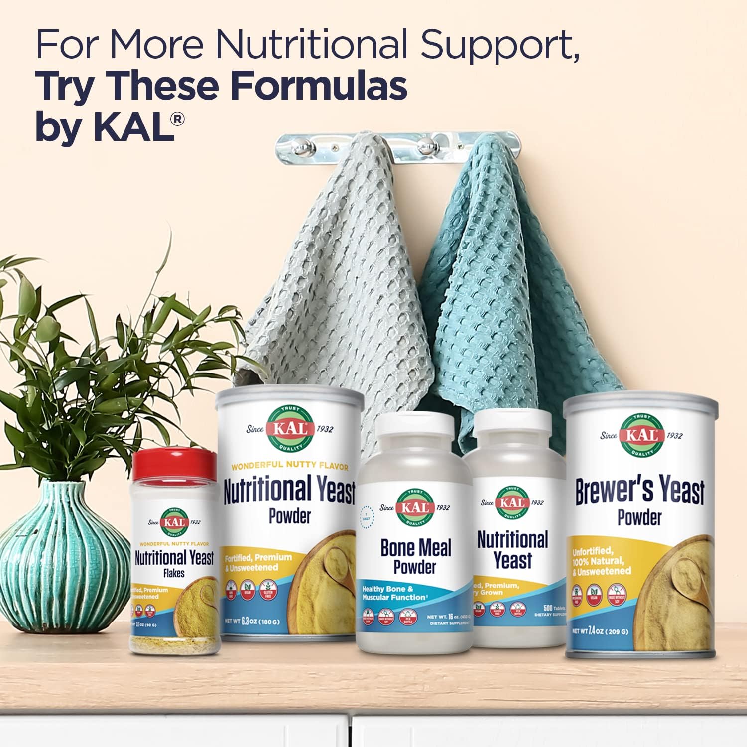 Kal Nutritional Yeast Supplement, Fortified W/ B12, Biotin, Folic Acid, Other B Vitamins, Naturally Occurring Amino Acids, Healthy Hair, Skin & Energy Support, Vegan, Gluten Free, 83 Serv, 500 Tablets : Health & Household
