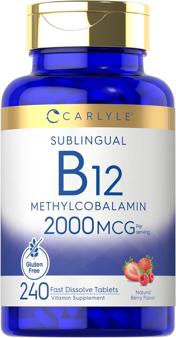 Carlyle Vitamin B-12 | 2000Mcg | 240 Fast Dissolve Tablets | Methylcobalamin | Natural Berry Flavor | Vegetarian, Non-Gmo & Gluten Free Sublingual Supplement