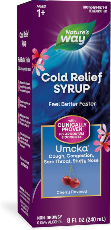 Nature'S Way Cold Relief Syrup, Umcka, Shortens Duration & Reduces Severity, Multi-Symptom Cold Relief, Homeopathic, Phenylephrine Free, Non-Drowsy, Cherry Flavored, 8 Fl Oz (Packaging May Vary)