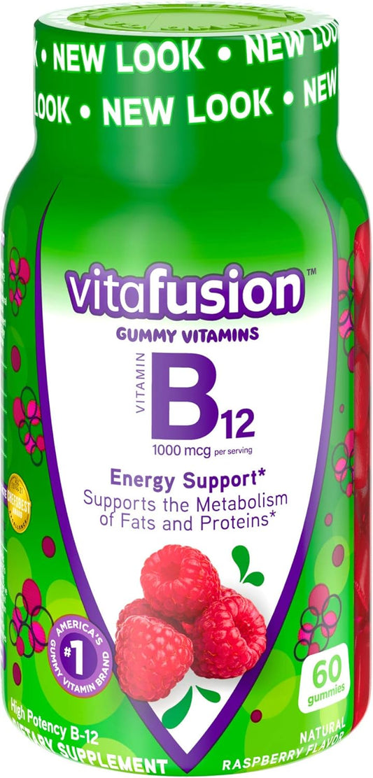 Vitafusion B12 Gummy Vitamins, Delicious Raspberry Flavor, 60Ct (30 Day Supply)