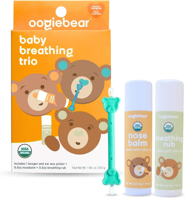 oogiebear Breathing Trio for Babies: Organic Nourishing Body Balm to relief dry itchy skin - Multipurpose, Booger Picker, & Sickness Relief Chest Rub - 0.5 oz, Safe for Infants, Doctor Made