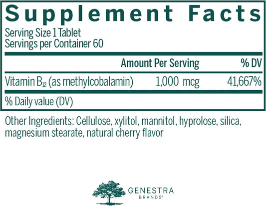 Genestra Brands Active Chewable B12 | Chewable Vitamin B12 Tablets | 60 Chewable Tablets | Natural Cherry Flavor