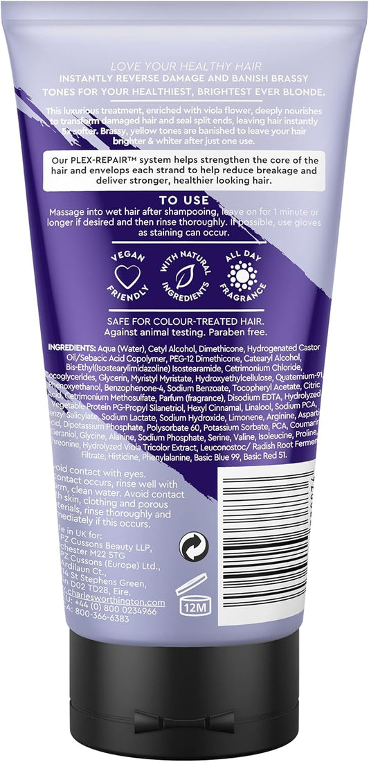 Charles Worthington Colourplex Ultra Violet Intensive Treatment, Purple Hair Treatment For Blonde Hair, Moisturising & Toning Treatment For Blonde Hair, 150Ml