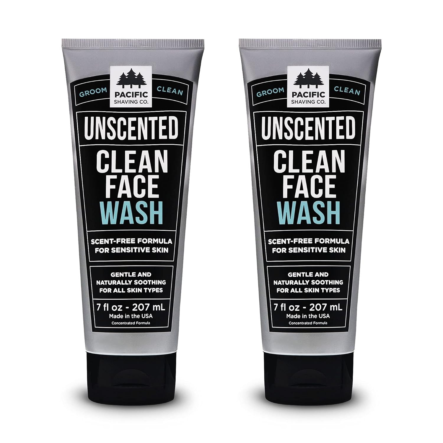 Pacific Shaving Company Clean Facial Wash - Unscented | Natural Face Wash For Sensitive Skin (7 Oz) - Pack Of 2