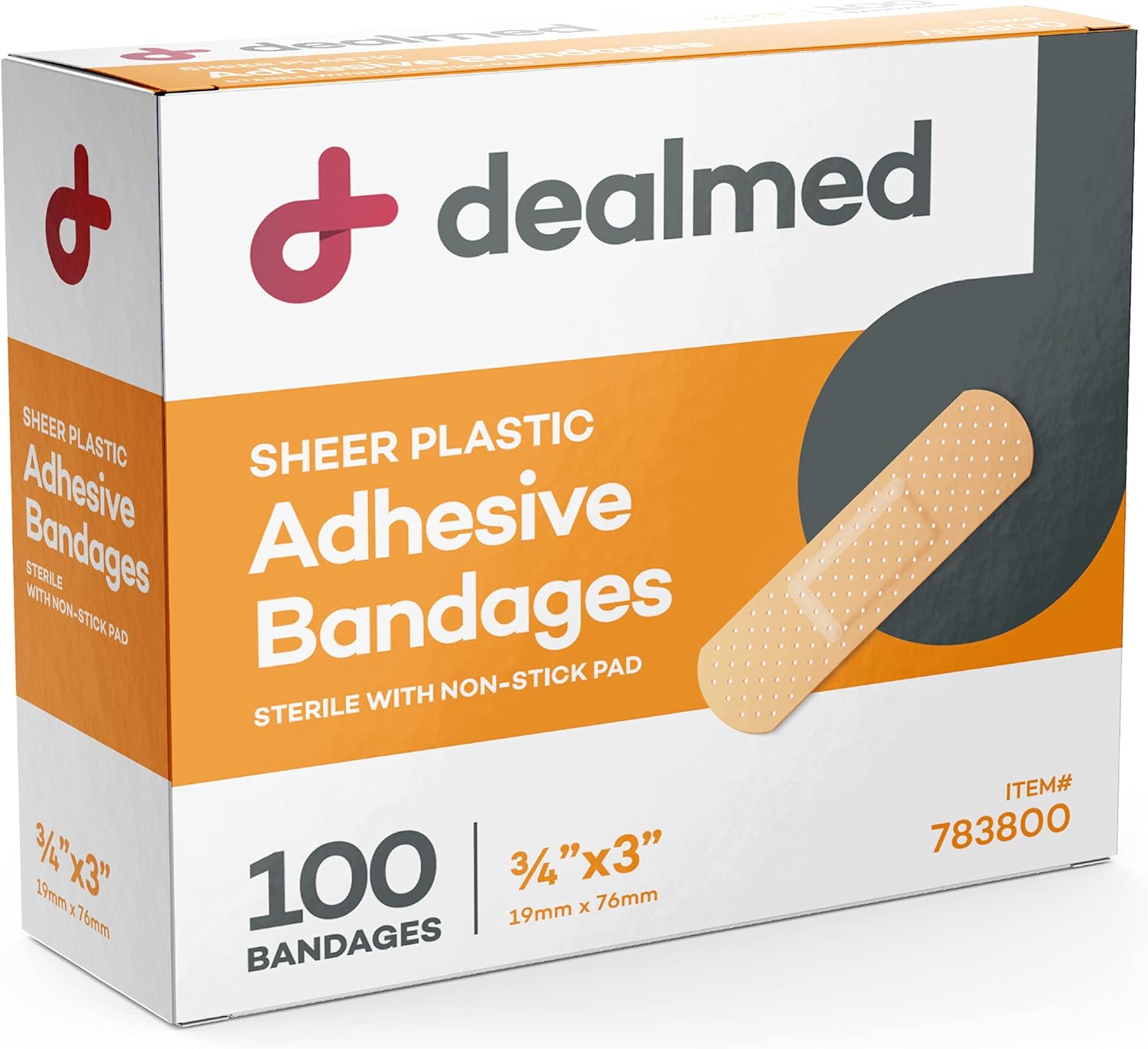 Dealmed Sheer Plastic Flexible Adhesive Bandages – 100 Count (1 Pack) Bandages With Non-Stick Pad, Latex Free, Wound Care For First Aid Kit, 3" X 3/4"