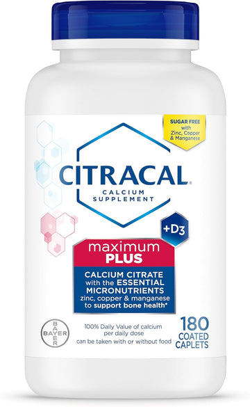 Citracal Maximum Plus, 650 Mg Calcium Citrate, Easily Absorbed And Highly Soluble With 25 Mcg (1000 Iu) Vitamin D3, Bone Health Support, Calcium Supplement For Ages 12+, 180 Count