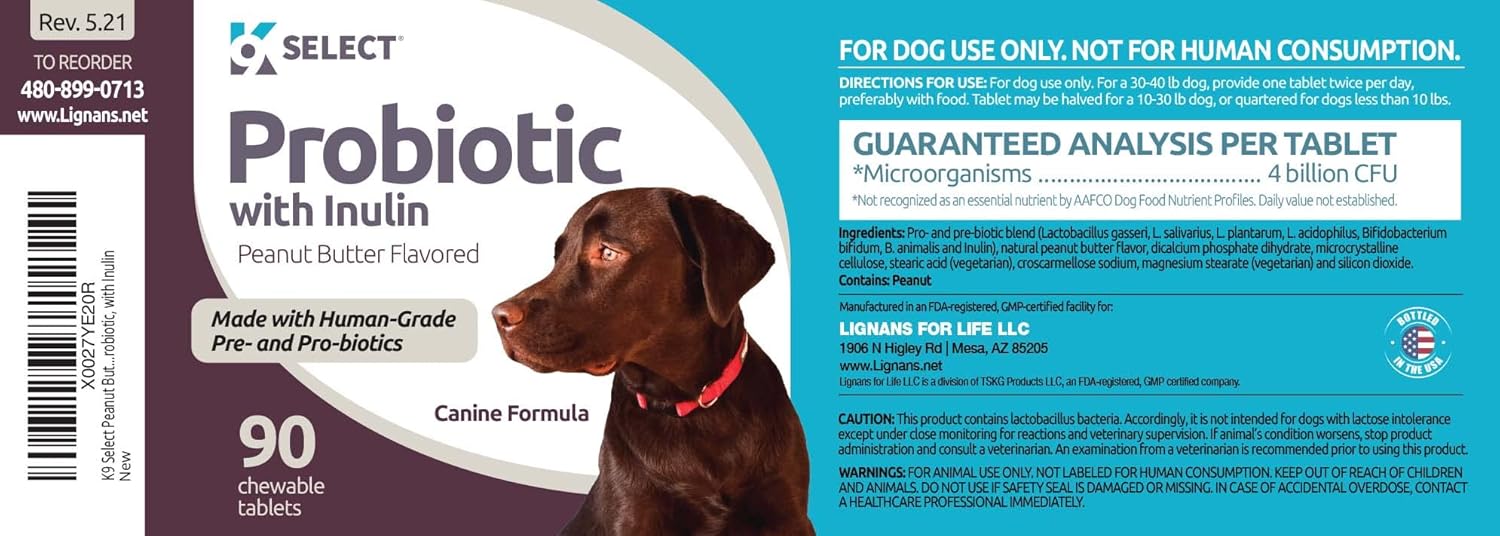 K9 Select Probiotic for Dogs, with Inulin - 90 Chewable Tablets - Supports Healthy Digestion and Nutrient Absorption - Dog Probiotics and Digestive Enzymes - Probiotics for Dogs Digestive Health : Pet Supplies