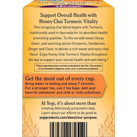 Yogi Tea Honey Chai Turmeric Vitality Tea - 16 Tea Bags Per Pack (6 Packs) - Organic Tea To Support Overall Health - Includes Cinnamon Bark, Turmeric Root, Cardamom Pod, Ginger Root & More