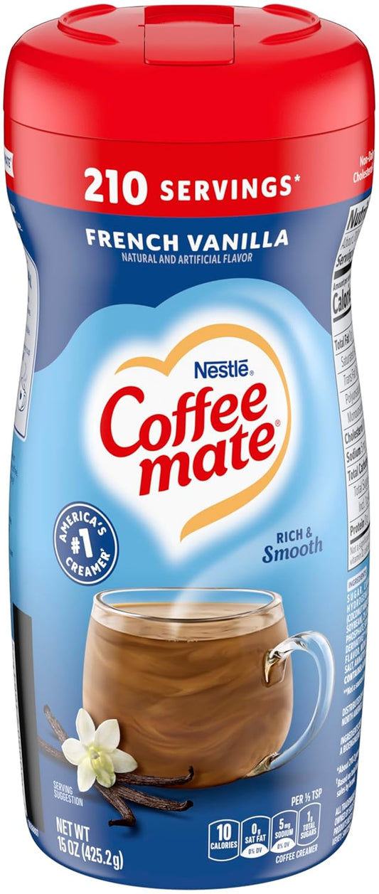 Coffee mate French Vanilla Powdered Creamer, 15 oz (Pack of 3) with By The Cup Coffee Scoop