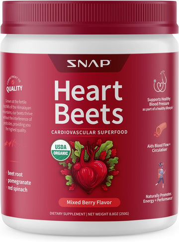 Snap Supplements Usda Organic Heart Beets, 3-In-1 Cardiovascular Superfood, Naturally Support Healthy Blood Circulation, 250G