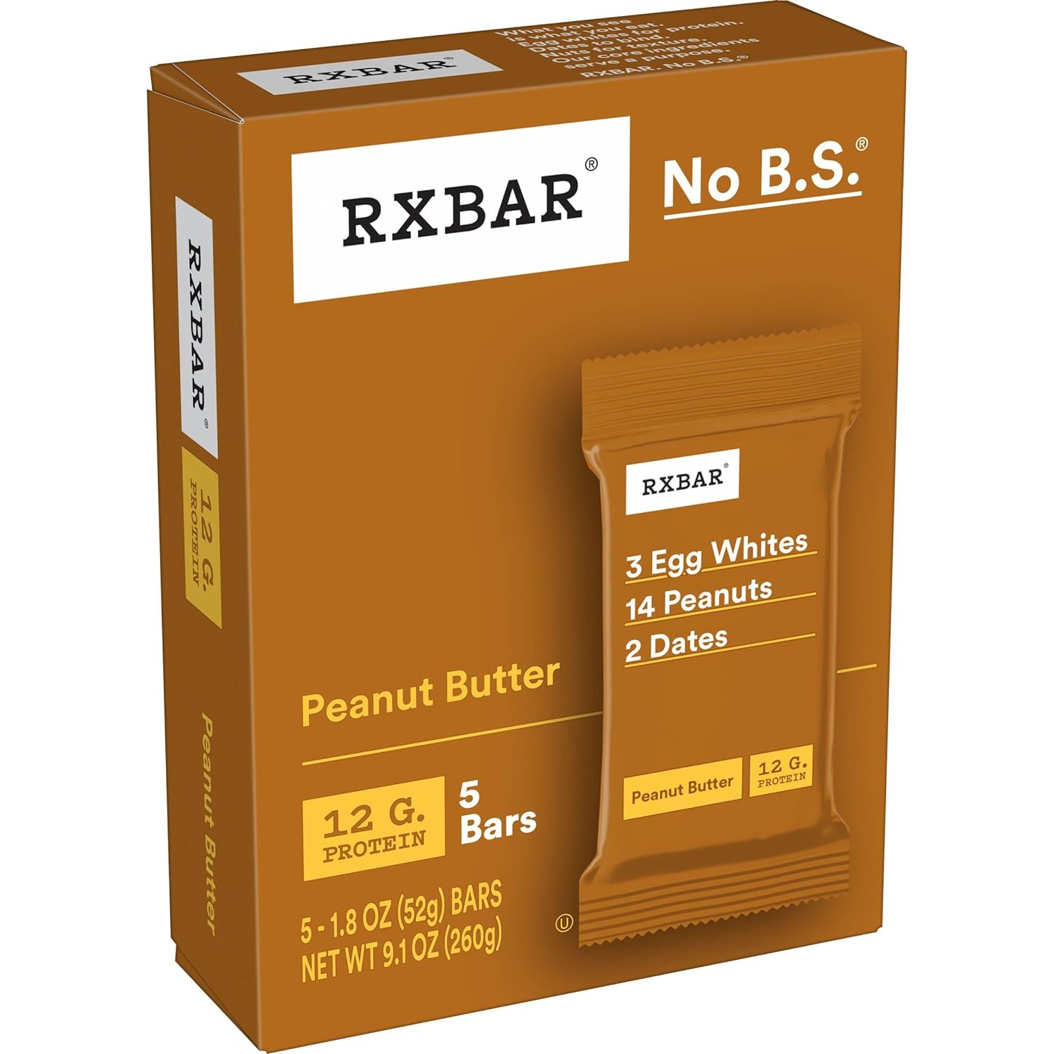 Rxbar Protein Bars, Protein Snack, Snack Bars, Peanut Butter, 9.15Oz Box (5 Bars)