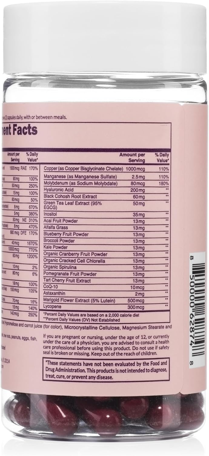 Ella Women's Multi - Daily Multivitamin - Vitamins A, C, E, Selenium, Zinc, Fruit and Super Green Extracts, to Boost Immune Support - Gluten-Free and Vegetarian Vitamins, 60 Capsules : Health & Household