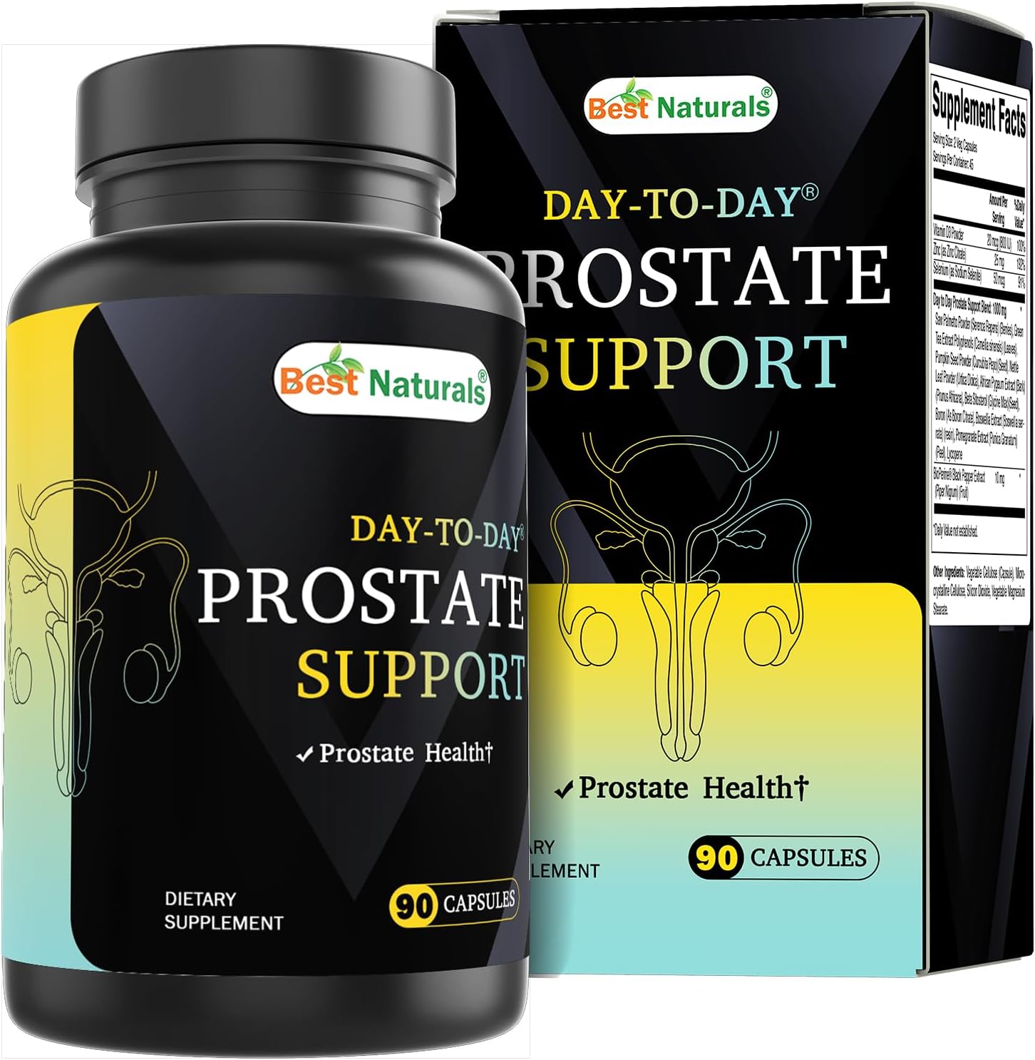 Best Naturals Day-To-Day Prostate Support Supplements 90 Veg Capsules - Made With Saw Palmetto, Green Tea, Pumpkin, Nettle, African Pygeum, & Beta Sitosterol
