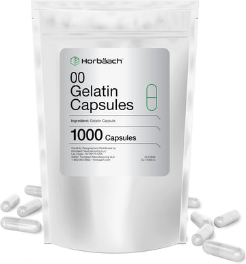 Empty Capsules Size 00 | 1000 Clear Gelatin Capsules | Resealable Bag | Non-Gmo, Gluten Free | By Horbaach