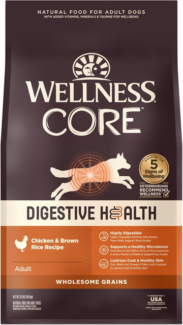 Wellness Core Digestive Health Dry Dog Food With Wholesome Grains, Highly Digestible, For Dogs With Sensitive Stomachs, Made In Usa With Real Chicken (Adult, 24-Pound Bag)