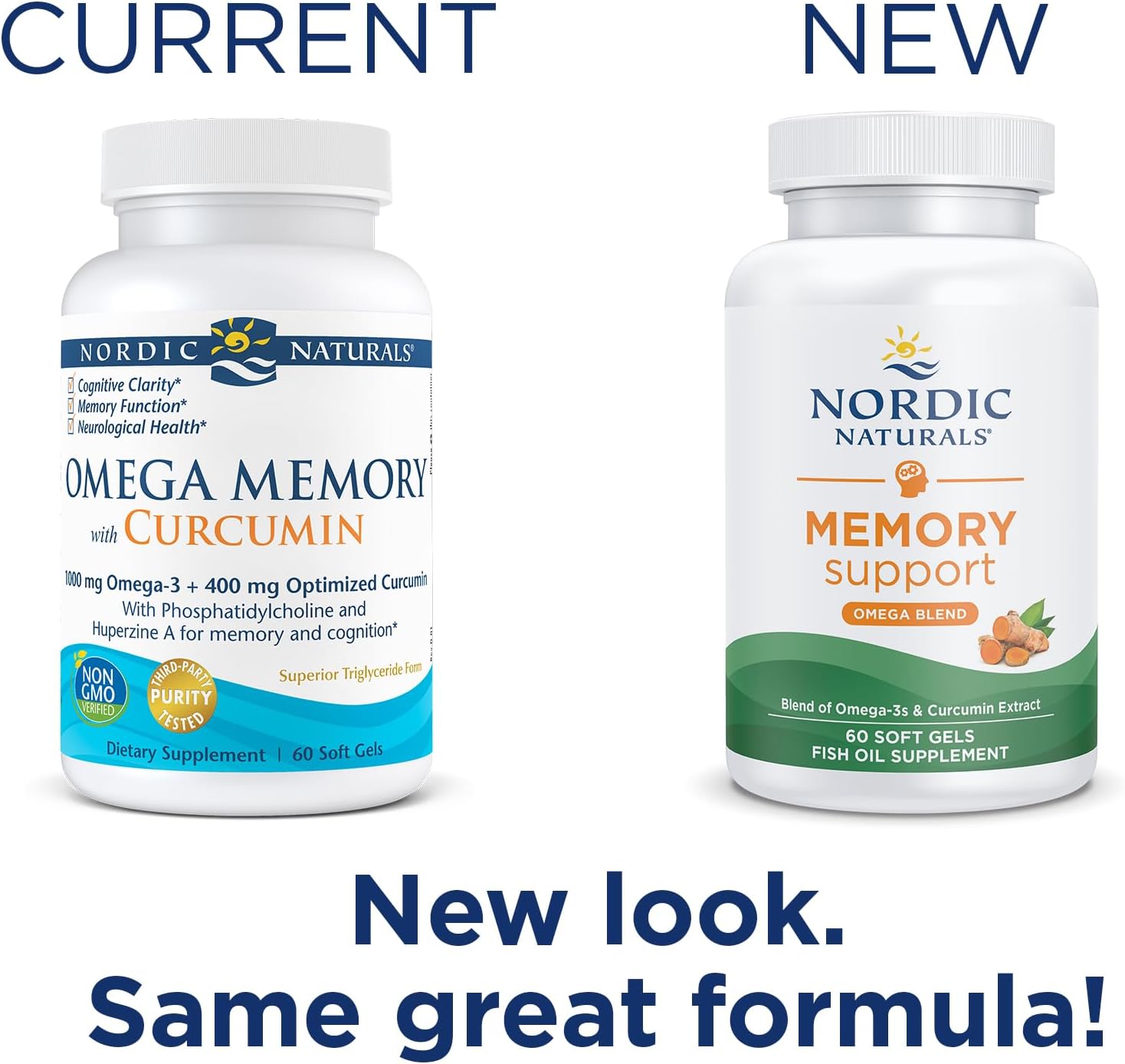 Nordic Naturals Omega Memory with Curcumin, Lemon - 60 Soft Gels - 1000 mg Omega-3 + 400 mg Optimized Curcumin - Memory, Cognition - Contains Phosphatidylcholine & Huperzine A - Non-GMO - 30 Servings : Health & Household