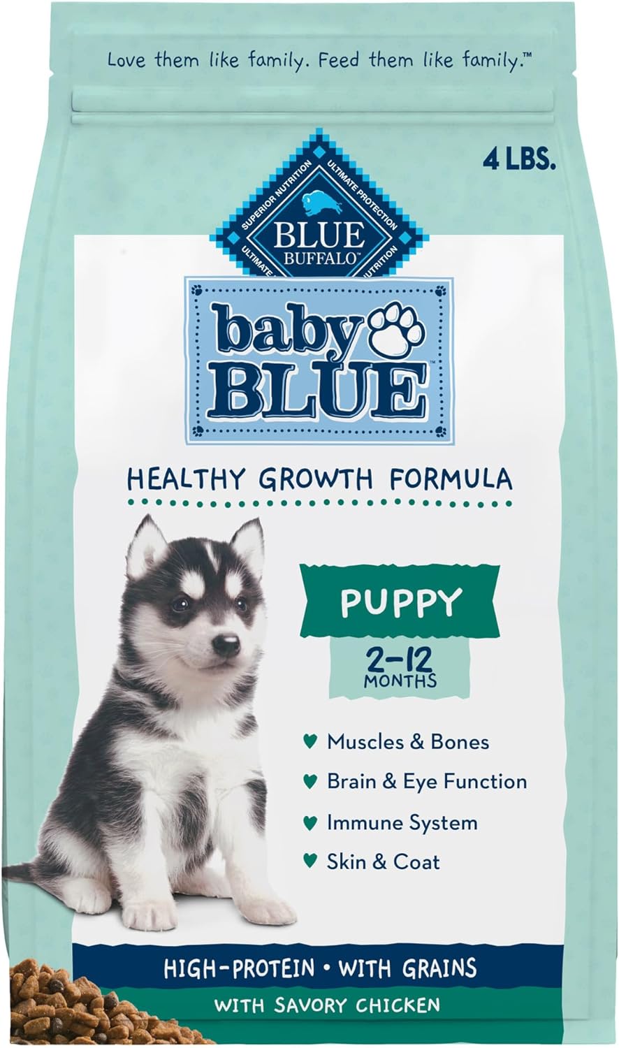 Blue Buffalo Baby Blue Natural Dry Food For Puppies, Healthy Growth Formula With Dha, High-Protein Savory Chicken Recipe, 4-Lb. Bag