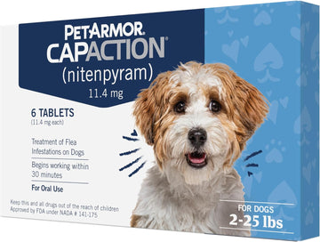 Petarmor Capaction (Nitenpyram) Oral Flea Treatment For Dogs, Fast Acting Tablets Start Killing Fleas In 30 Minutes, Dogs 2-25 Lbs, 6 Doses