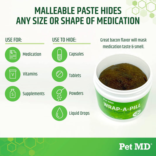 Pet Md Wrap A Pill Bacon Flavor Pill Paste For Dogs - Create A Pocket To Hide Pills And Medication - 59 Servings