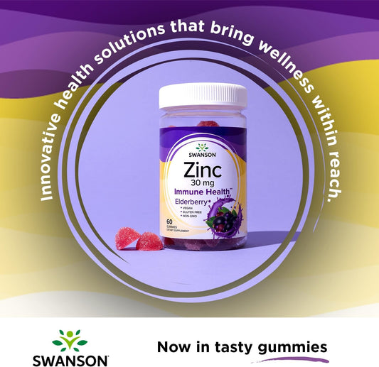 Swanson Zinc Gummies - 60 Elderberry Gummies - Vitamin Supplement For Antioxidant Activity And Immune Support