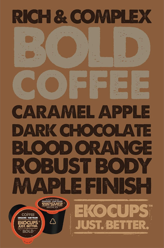 EKOCUPS Organic Extra Bold Roast Coffee Pods, Extra 30% More Coffee Per Cup, Artisan Fair Trade Dark Roast, Extra Bold Coffee for Keurig K Cup Machines, Recyclable Pods, 40 Count