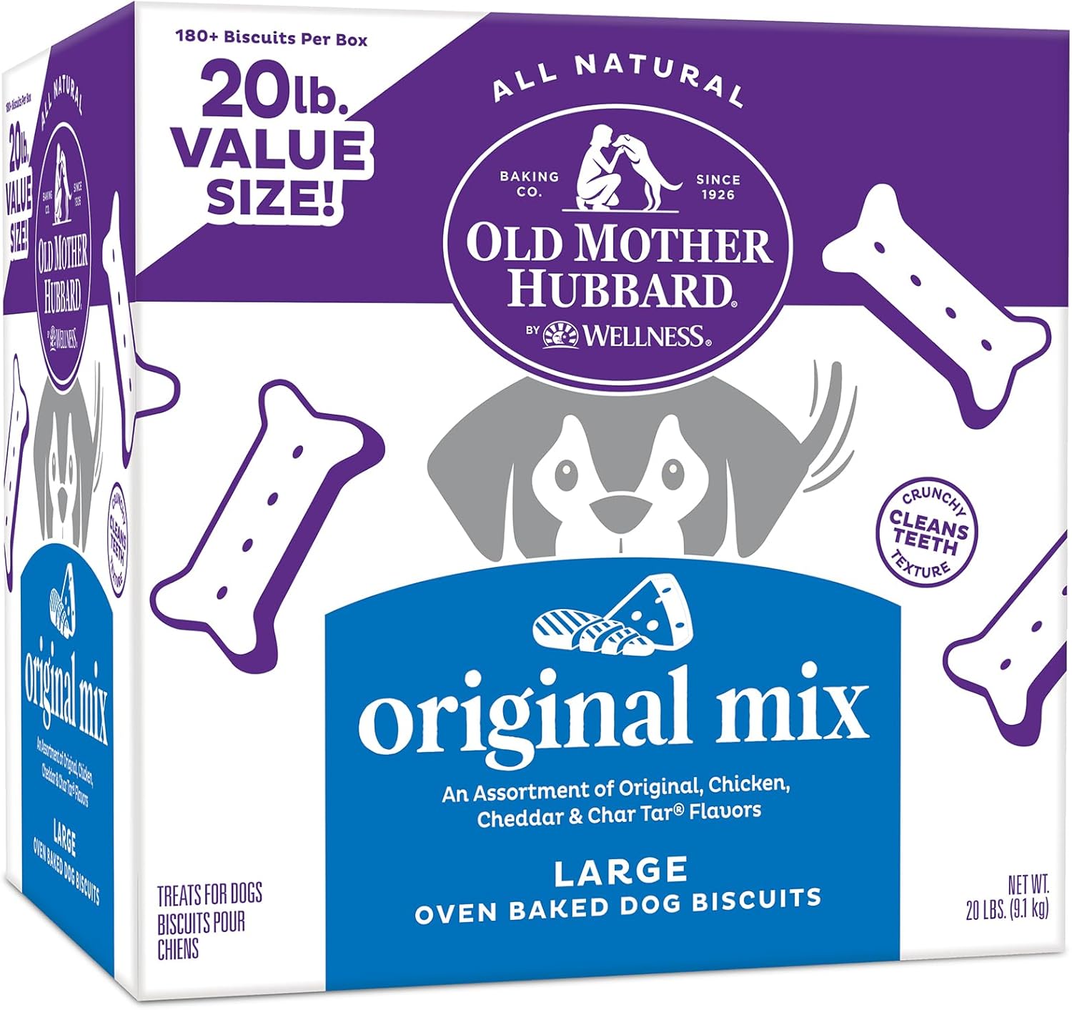 Old Mother Hubbard By Wellness Original Mix Natural Dog Treats, Crunchy Oven-Baked Biscuits, Ideal For Training, Large Size, 20 Pound Box