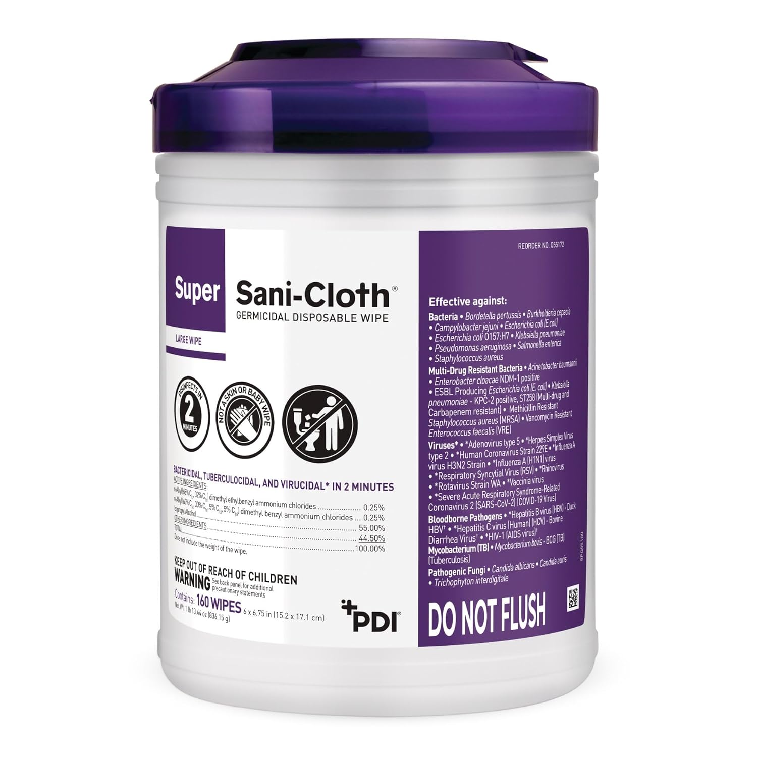 Super Sani-Cloth Germicidal Disposable Wipe - Fast 2-Minute Contact Time, Great For High-Touch Surfaces And Devices - Large Canister, 6 In. X 6.75 In., 160 Wipes, 3 Packs, 480 Total