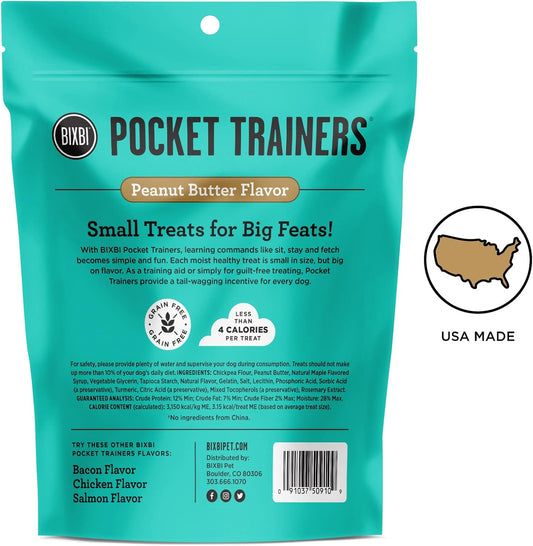 Bixbi Pocket Trainers, Peanut Butter (6 Oz, 1 Pouch) - Small Training Treats For Dogs - Low Calorie And Grain Free Dog Treats, Flavorful Pocket Size Healthy And All Natural Dog Treats