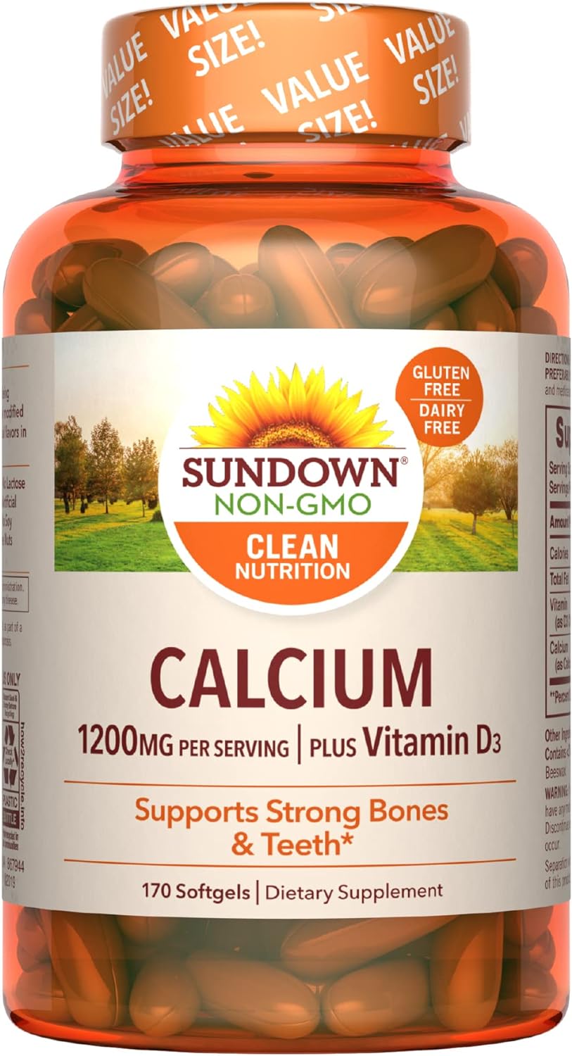 Sundown Calcium 1200 mg Plus Vitamin D3, Supports Bone, Teeth, and Immune Health, 170 Softgels