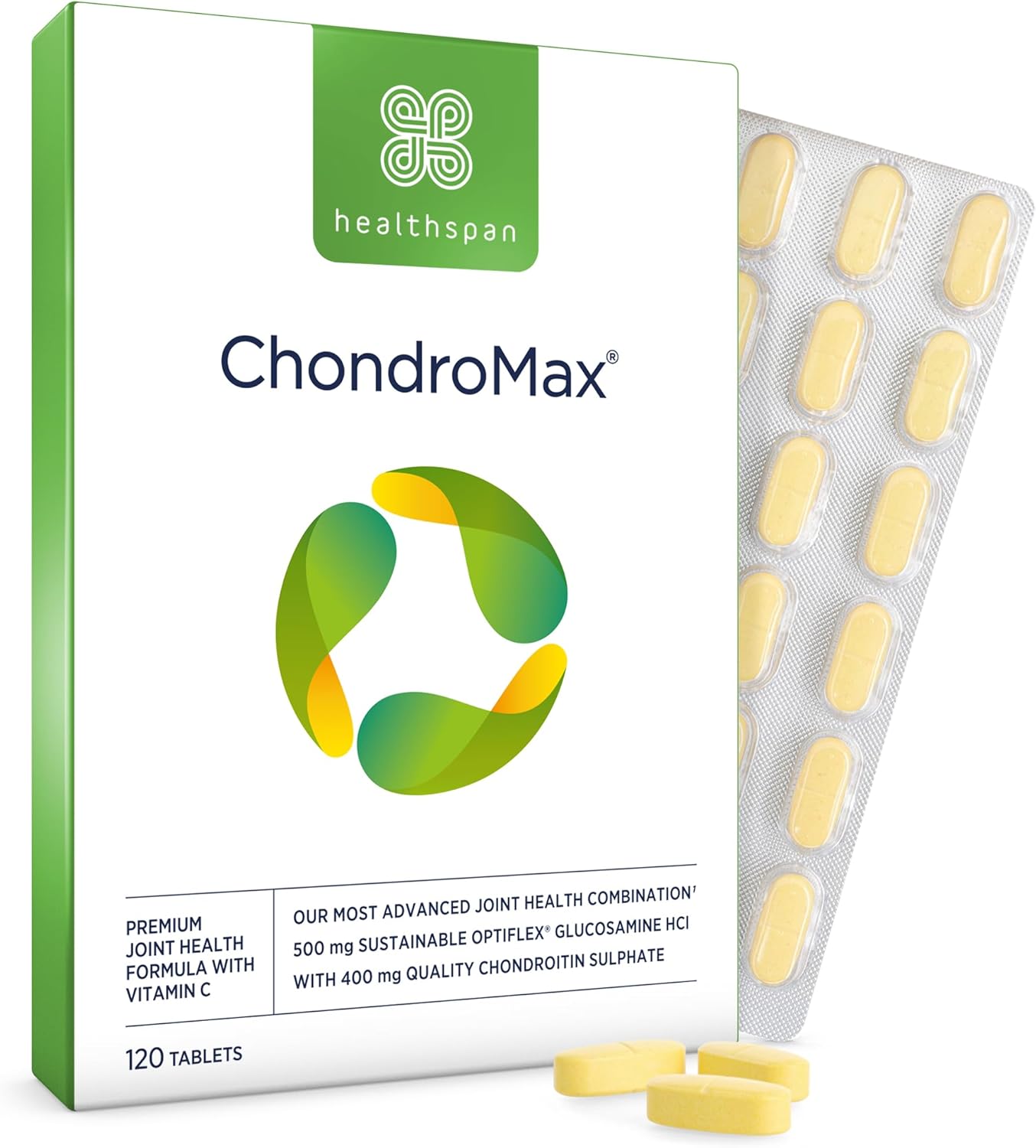 Healthspan High Strength Glucosamine & Chondroitin Joint Support | 500Mg Optiflex Glucosamine Hci & 400Mg Chondroitin Sulphate | Vitamin C For Joint Cartilage | Shellfish Free (60 Tablets)