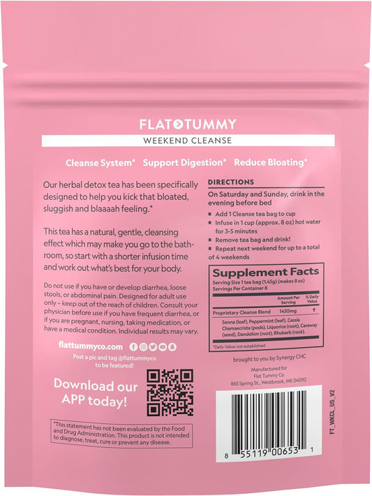 Flat Tummy Weekend Cleanse Tea - 30 Day Program - All Natural Colon Cleanse W/Senna And Dandelion Root, Provides Bloating Relief For Women - Detox Cleanse For Digestion Support And Gas Relief