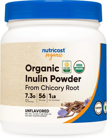 Nutricost Organic Inulin Powder 1 (454 Grams) 7.5 Grams of Fiber Per Serving - from Chicory Root - Certified USDA Organic