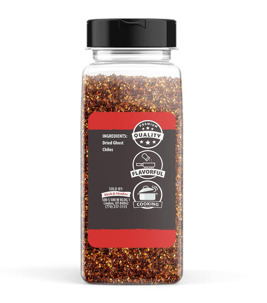 Birch & Meadow 8 Oz Of Ghost Pepper Flakes, Bhut Jolokia Flakes, Extremely Hot