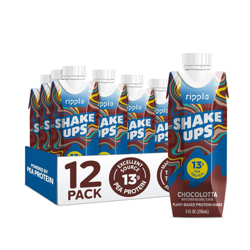 Ripple Shake Ups Kids Protein Shake, Chocolate | 13G Pea Protein | Shelf-Stable Single Serve Cartons | Dairy-Free, Gluten Free | 8 Fl Oz (Pack Of 12)