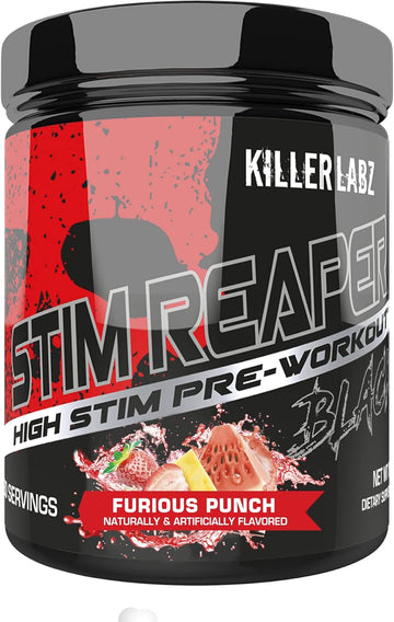 Stim Reaper Black High Stimulant Pre-Workout Powder Extreme Energy & Focus | Long Lasting Euphoria And Muscle Pumps | 30 Servings (Furious Punch)