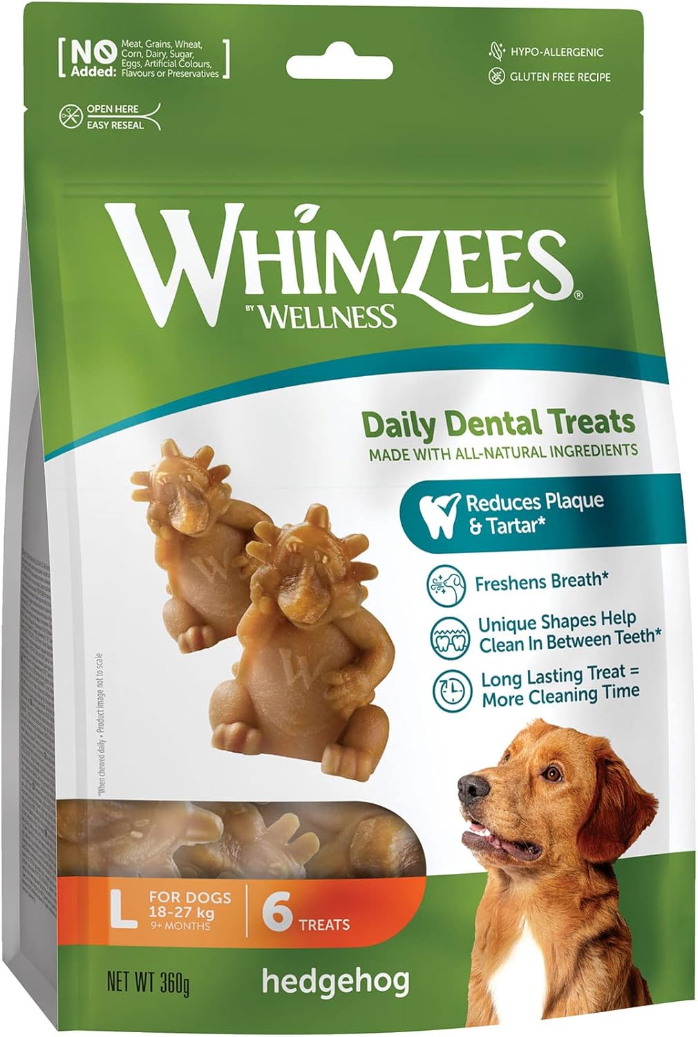 WHIMZEES By Wellness Hedgehog, Natural And Grain-Free Dog Chews, Dog Dental Sticks Large Breeds, 6 Pieces, Size L?WHZ315EU