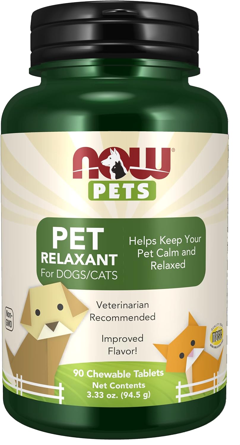 Now Pet Health, Pet Relaxant Supplement, Formulated For Cats & Dogs, Nasc Certified, 90 Chewable Tablets