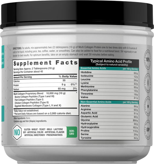 Horbäach Multi Collagen Protein Powder 16 Oz | Type I, Ii, Iii, V, X | Unflavored | For Men And Women | Non-Gmo, Gluten Free Supplement