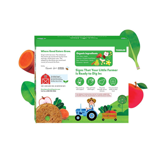 Once Upon A Farm Organic Tractor Wheels Toddler Bar, Apple, Sweet Potato & Spinach | 8 Boxes