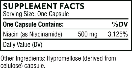 THORNE Niacinamide - 500mg Niacin - Non-Flushing Form of Vitamin B3 - Support Joint Health, Skin Health & Restful Sleep - Gluten-Free - 180 Capsules