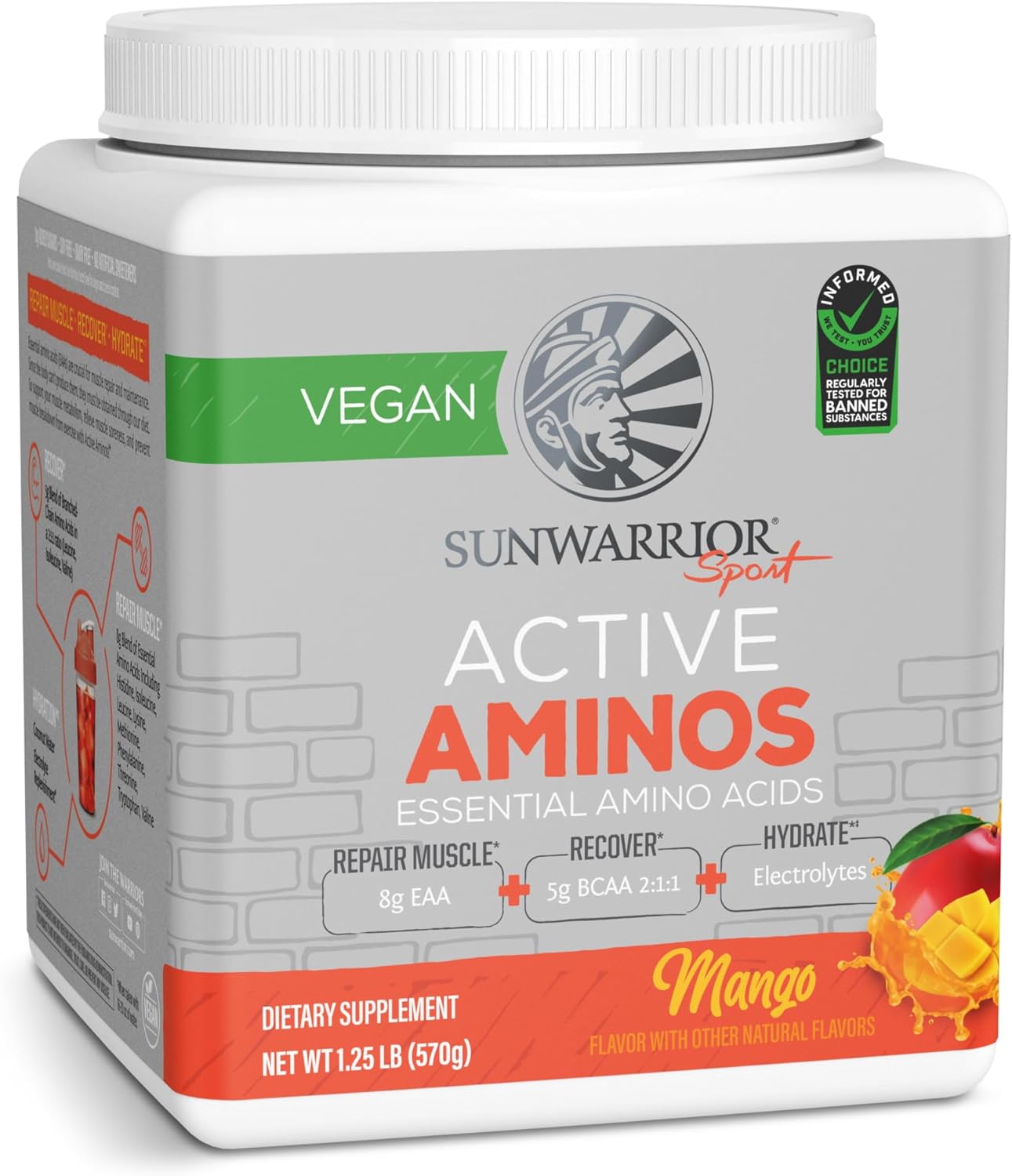 Sunwarrior Amino Acids Amino Energy Powder Essential Amino Acids Eaa & Bcaa | Muscle Repair Hydration & Recovery | Promote Wellness Strength & Endurance | Mango Flavor | 30 Servings | Active Aminos